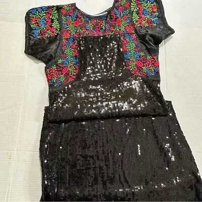 $45 • Buy Zara Sz Small Black Sequin Mexican Dress