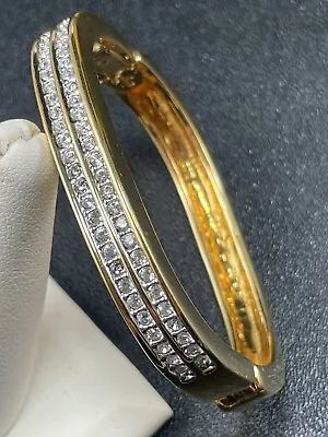 Vintage Crystal Rhinestone Cuff Bracelet Gold Tone Metal • $4.99