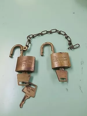 2 Vintage AMERICAN Lock Company-U.S. Military Brass Padlocks With Keys • $15