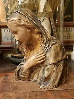 Antique Plaster Handpainted  Madonna Virgin Mary  Chapel Altar Statue Buste • $90