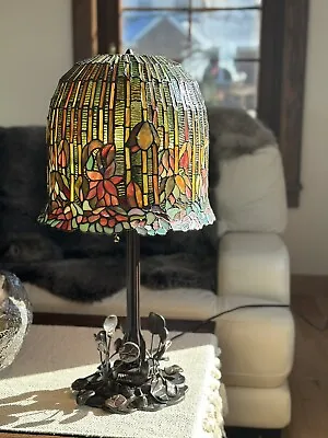 Metal Base Lotus Water Lily Flower Stained Glass Handcrafted Table Lamp  • $799.99