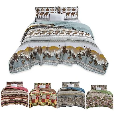 Chezmoi Collection 3pcs Quilted Coverlet Bedspread Set Lodge Cabin Southwestern • $29.99