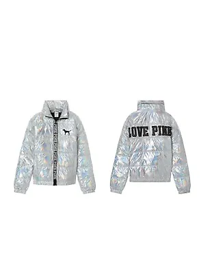 Victoria's Secret PINK Metallic Holographic Iridescent Puffer Jacket XSmall • $90