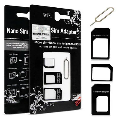 3 Pcs Nano Micro Standard SIM Card Adapter Converter Eject Pin IPhone 6 5 4S Bl • $2.99