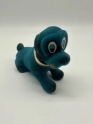 Vintage 1960s Flocked Plastic Blue Dog Bobblehead Nodder Figurine • $15