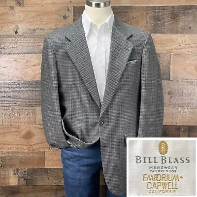 Vintage Bill Blass Sport Coat Blazer Suit Jacket Tweed Wool Gray Check 42R • $69.95