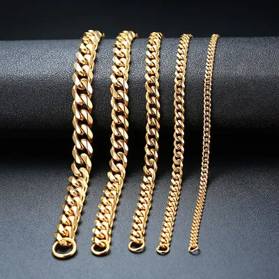 Stainless Steel 316l Mens Curb Chain Cuban Link Necklace Boys Chunky 3mm-15mm Uk • £6.49