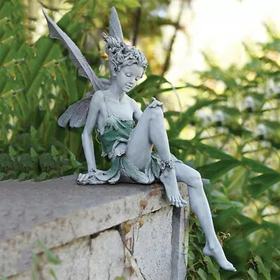 Sitting Gardening Resin Fairy Statue Garden Ornament Resin Craft Yard Statue JL • £6.26