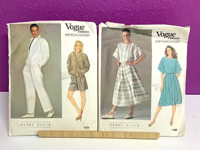 2 Vogue Patterns Perry Ellis Women's Vintage Sewing Designer Blouse Jacket Pants • $13.95