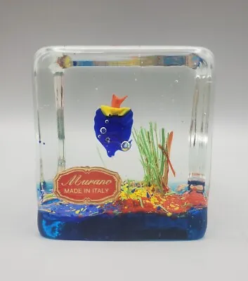 Vintage Murano Square Block Cube Aquarium  Fish Art Glass Paperweight MCM • $144.95