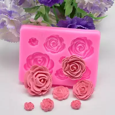 3D 7 Rose Flower Silicone Fondant Mould Cake Topper Icing Chocolate Candy Baking • £3.49