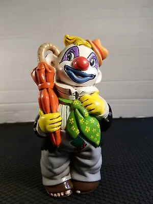 Vintage Ceramic Hobo Clown With Umbrella Statue 7  In. Tall Creepy • $22
