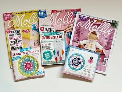 Mollie Makes Magazine X 3 (54 92 114)  2 Mandala & 1 Dreamcatcher Crochet Kits • $16.15