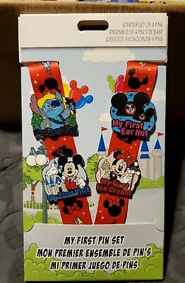 Disney Parks My First Starter Pin Set Mickey Stitch Minnie Lanyard  NEW • $29.95