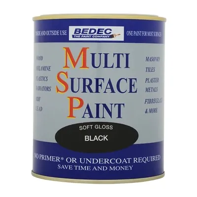 Bedec Multi Surface Paint Soft Gloss Black 750ml Tiles / UPVC / Walls No Primer • £21.60