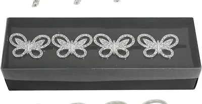 £14.95 • Buy Diamante Butterflies Set Of 4 Napkin Rings In Gift Box  23647