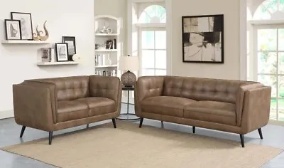 Brown Microfiber Leather Look Low Profile Sofa Loveseat Livingroom Furniture Set • $1599