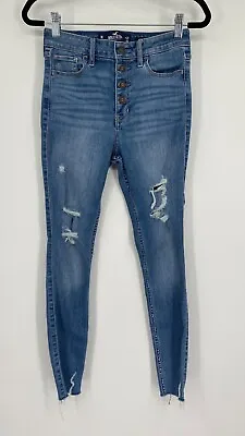 Hollister High Rise Super Skinny Jeans Size 1 Classic Stretch Cropped Denim Blue • $9.50