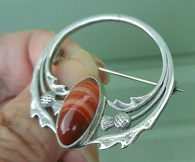£89 • Buy  SUPER Iona Stg Silver & Banded Agate Scottish Thistle Brooch H/m 1961 John Hart