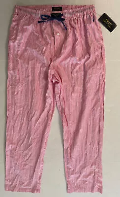 Polo Ralph Lauren Mens Sz Large Pink/White Sleep Pony Cotton Lounge Pants • $27.07