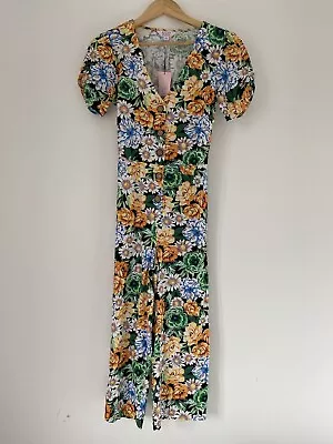 Miss Selfridge Petites Jumpsuit Floral Size 6 Open Back Cotton Linen  • £34.99
