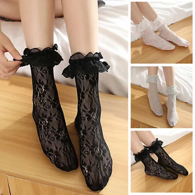 $1.65 • Buy Womens Girls Lace Short Socks Mesh Fishnet Lolita Frilly Ruffle Princess Socks