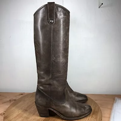 Frye Boots Womens 7.5 B Carson Block Heel Brown Leather Tall Pull On Riding • $69.97