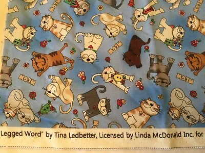 Cotton Fabric 19” NEW Cats Meow Words Novelty Quilting Allover Blue Sewing I Spy • $5