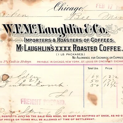 C1903 Chicago MN W.F. McLaughlin Coffee Letterhead Antique Receipt Invoice R1 • $8.75