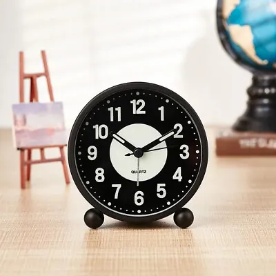 £10.98 • Buy 4-inch Round Luminous Alarm Clock Silent Movement Night Light Clock Home 