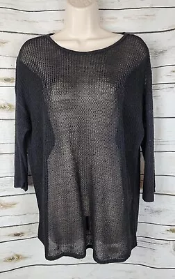 J Jill Mesh Crochet Sweater Pullover Tunic M Black Linen Blend Womens • $19.99
