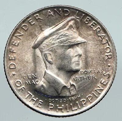 1947 PHILIPPINES W US WWII General DOUGLAS MACARTHUR Antique Silver Coin I91396 • $223.65