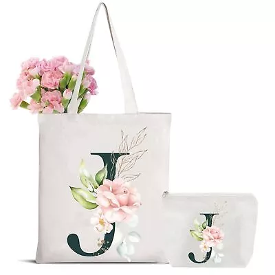 Initial Tote Bag And Letter Cosmetic Bag Canvas Beach Bag Bridesmaid Birthday... • $12.81