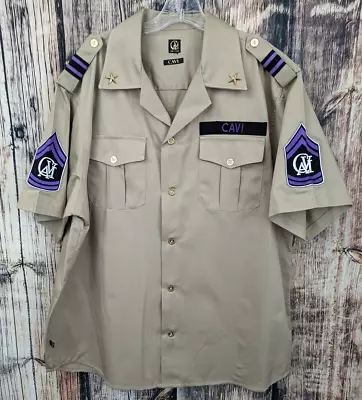 CAVI Military Style Shirt Men 2XL Khaki Purple Patches Short Sleeve Epaulets Y2K • $59.99