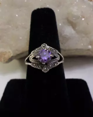 Sterling Estate Vintage Purple Stone Marcasite Ring - Sz  7 • $4.99