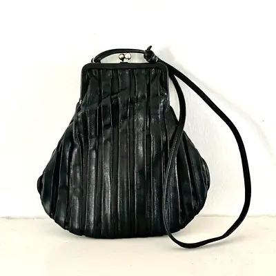 Vintage Lazaro Womens Bag Pleated Leather Handbag Small Argentina Black • $28.85