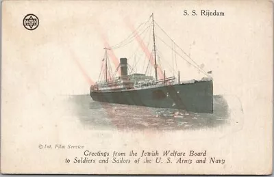 Vintage 1910s WWI JEWISH WELFARE BOARD Ship Postcard S.S. RIJNDAM Transport Ship • $5.25