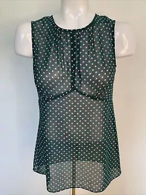 Cabi Womens Sz M Flirt Top Sleeveless Green Polka Dot Flirt Top Style# 3784 • $16.09