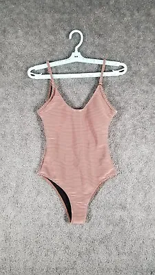 Zaful Forever Young Women Sz 4 One Piece Swimsuit Brown Textured Ribbed Bathing • $12.74