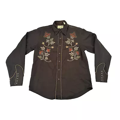 Roper Double Sided Floral Embroidered Brown Mens Large Western Cowboy Snap Shirt • $84.99