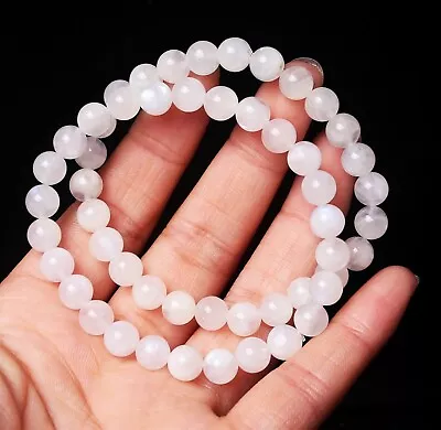 7mm 2pcs Natural Moonstone Strong Blue Light Crystal Beads Bracelet • $0.99