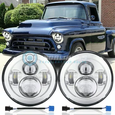 7 Inch Round LED Headlights Hi-Lo Beam For Chevrolet Truck 1942-1957 Camaro C10 • $89.99