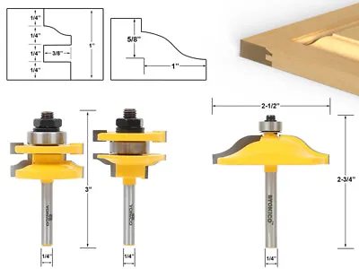 Ogee 3 Bit Raised Panel Cabinet Door Router Bit Set - 1/4  Shank - Yonico 12338q • $56.95