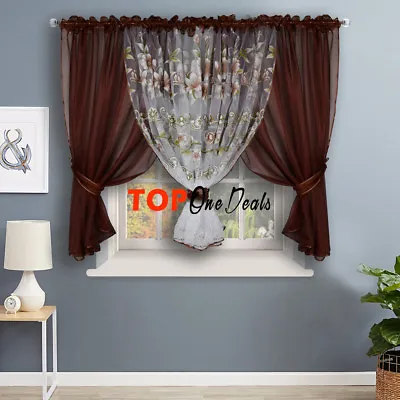 Voile Net Curtains Ready Made Printed Floral Living Dining Room Bedroom Modern  • £20.99