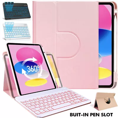 360 Rotate Case Backlit Keyboard Cover For IPad 10th 9th 8th Gen Air 4 5 Pro 11 • £23.99