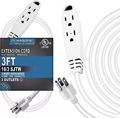 3-Feet 3 Outlet Extension Cord 16/3 SJTW 3 Wire Grounded 13 Amp 125V 1625 Watts • $9.99