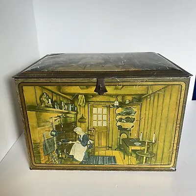 Vintage CANCO Bread Biscuit Tin Box Kitchen Scene Litho Dutch American Baking • $22.95