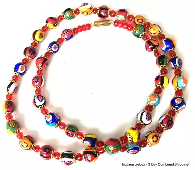 WOW Vintage Necklace Murano Millefiori Glass Bead  Chain Jewelry Lot V • $6