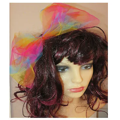 80s Fancy Dress 1980s Hair Accessories Rainbow Hair Bow Large Hair Bow • £5.99