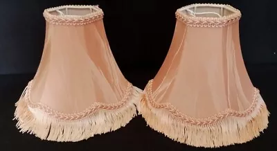 Vintage Blush Peach Fringed Clip On Candle Lampshades X 2* • £10